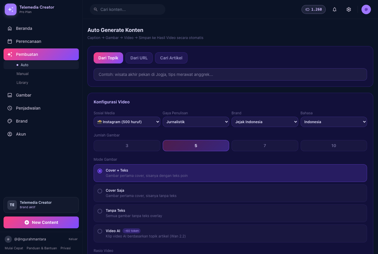 Tampilan halaman Auto Konten & Jadwal